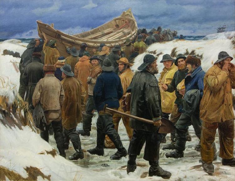 Michael Ancher The Lifeboat is Taken through the Dunes Norge oil painting art